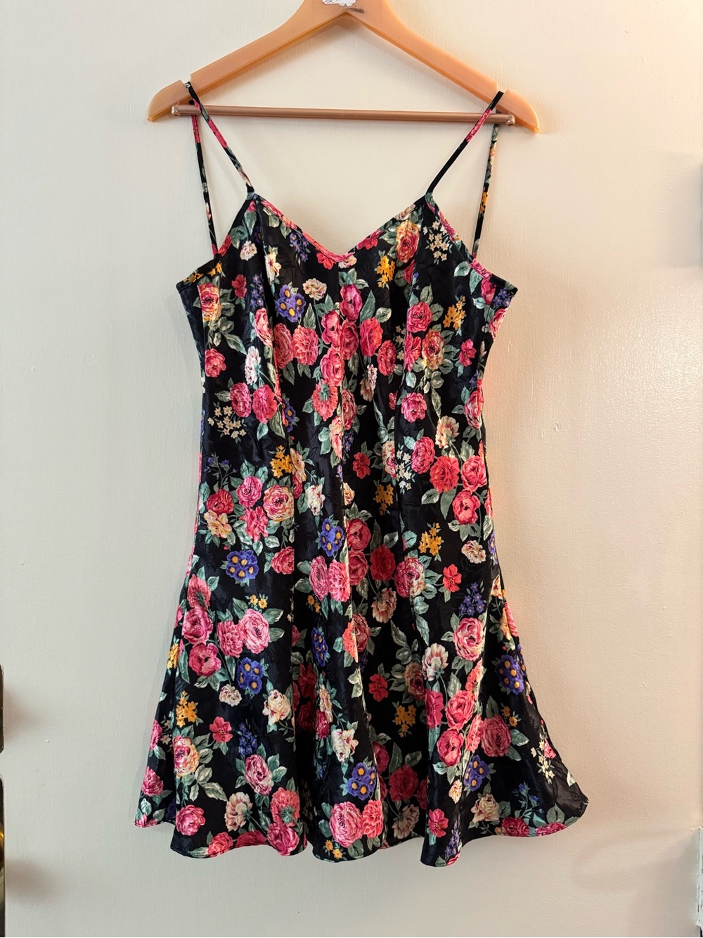 Vintage LA Intimates Floral Slip Mini Dress Black Pink & Multi Floral Medium